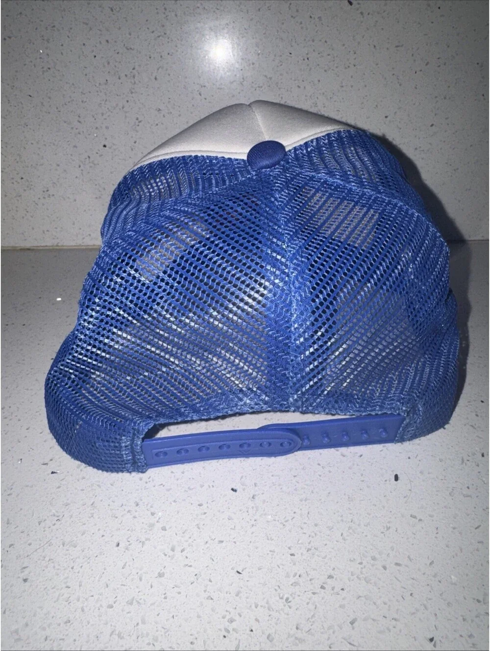 La Ropa Fruity Pebble Trucker Hat Blue White Red Lips Embroidered Mesh Cap Rare